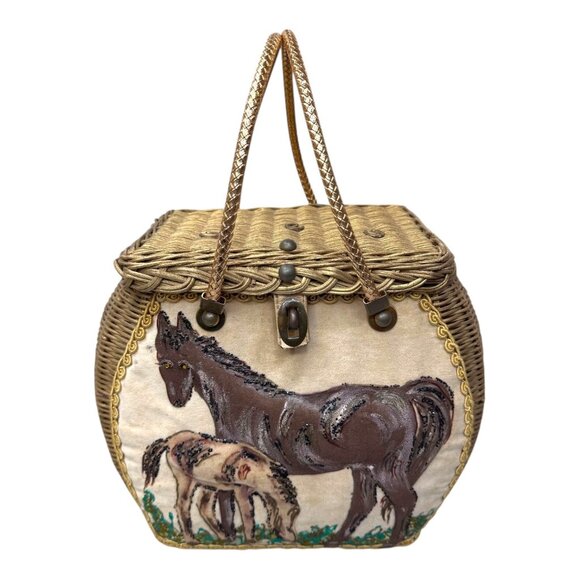 Vintage Midas Of Miami Artisan Horse Handbag Woven Wicker Equestrian Purse Gift - Picture 1 of 13